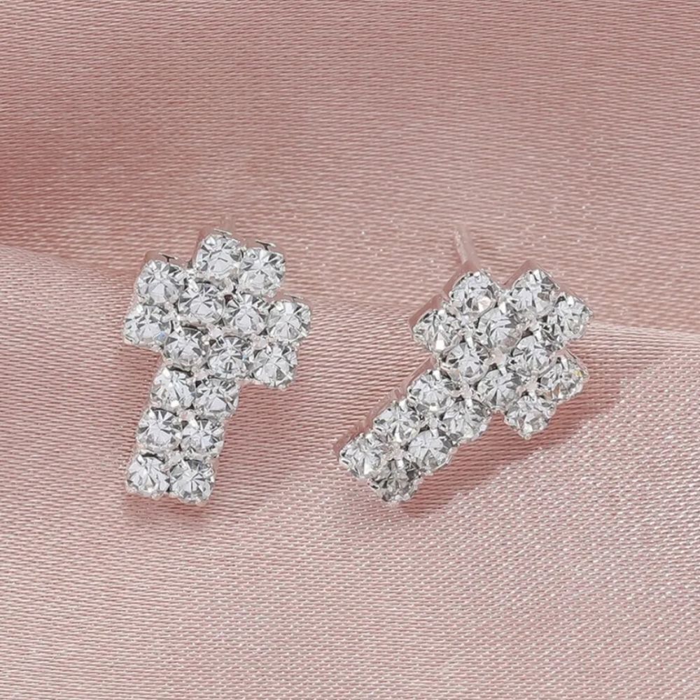 NEW CZ CROSS STUD EARRINGS